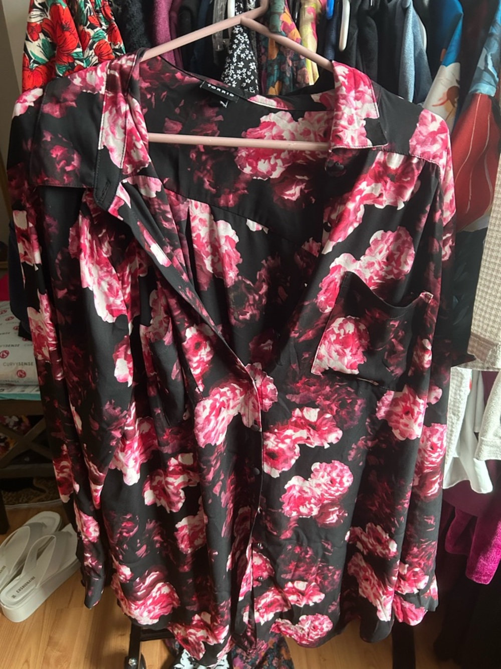 torrid Black Top with Dark Pink Floral Print